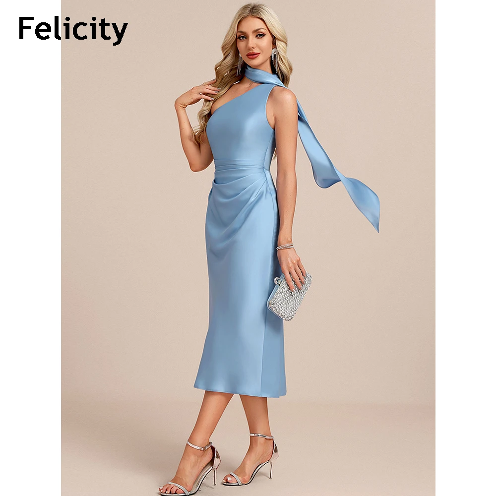 Elegant Simple Mother of the Bride Dress 2026 One-Shoulder Formal Wedding Guest Dress Sheath Satin Evening Party Gown Custom