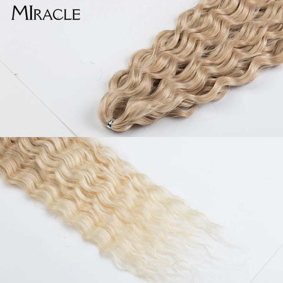 MIRACLE 아리엘 컬 합성 브레이딩 헤어 익스텐션 트위스트 크로셰 헤어, 워터 웨이브 브레이드 옴브레 금발 헤어피스, 32 인치 