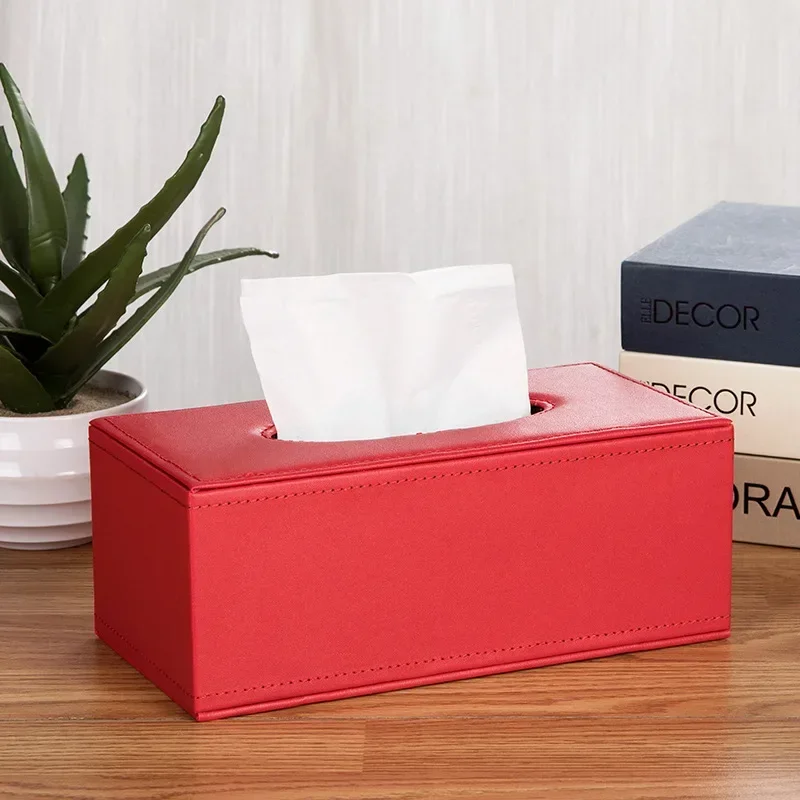 PU Leather Tissue Box Cover Desk Makeup Cosmetic Organizer Remote Controller Phone Holder Home Office Tissue Paper Napkin Holder