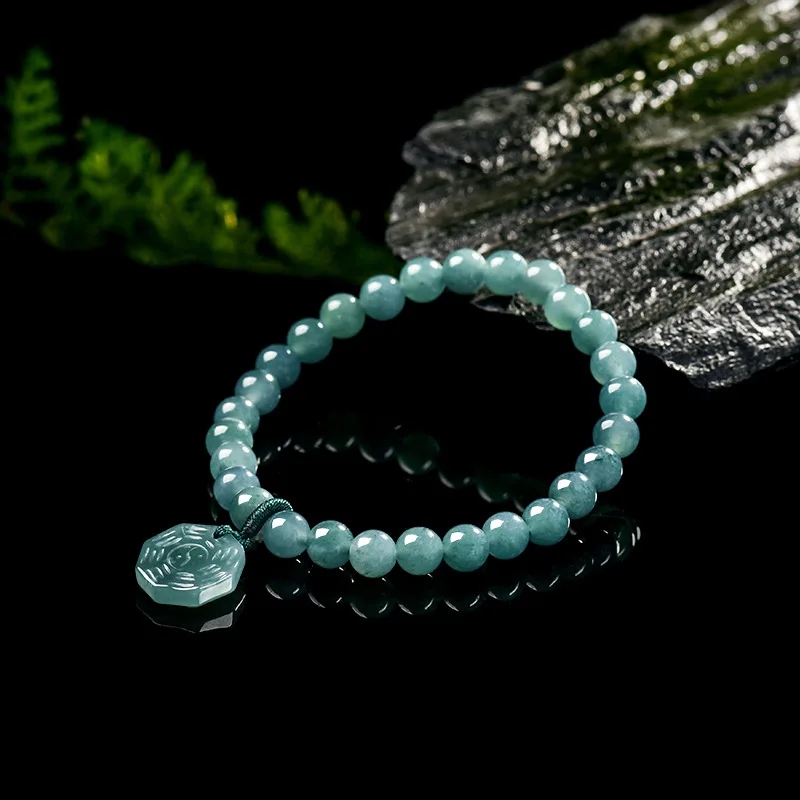 

Натуральный браслет из мьянманского жадеита с символом Тай-чи, амулет, талисман, браслет из бусин, подвеска, украшения из натурального нефрита, подарки для женщин