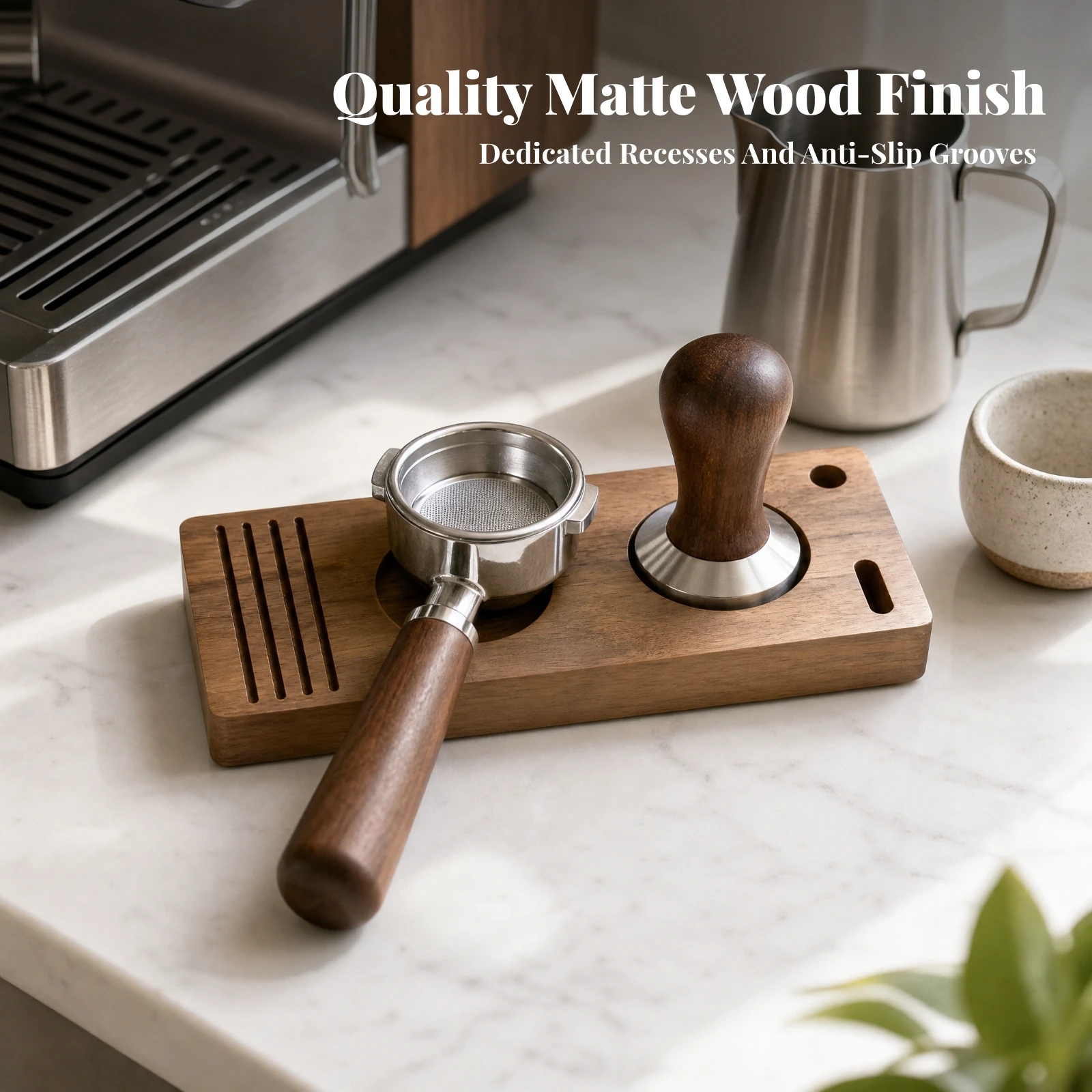 Espresso Equipment Organizer Compact Solid Wood Espresso Accessory Tray Wooden Countertop Coffee Holder Sturdy for Home Baristas