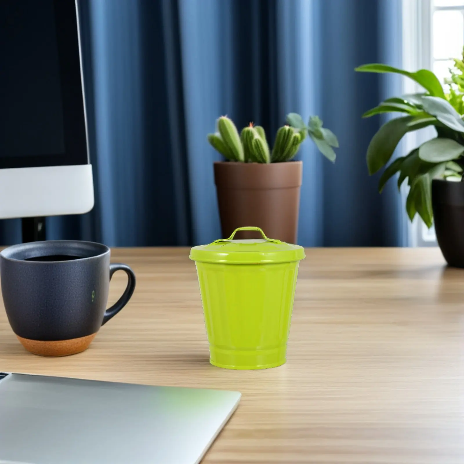 3Pcs Mini Trash Can with Lid Galvanized Metal Desktop Waste Bin Tabletop Garbage Can Pencil Cup Makeup Organizer Countertop
