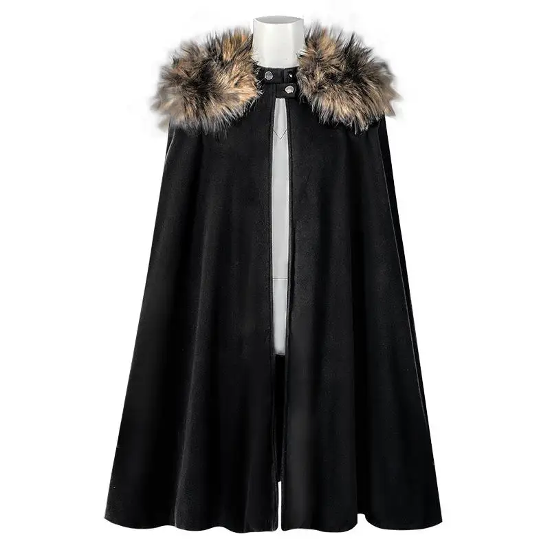 

loween Men's Woolen Coat Vintage Color Fur Collar St Punk Cloak Outerwear ort Sle Busin Gentleman Suit