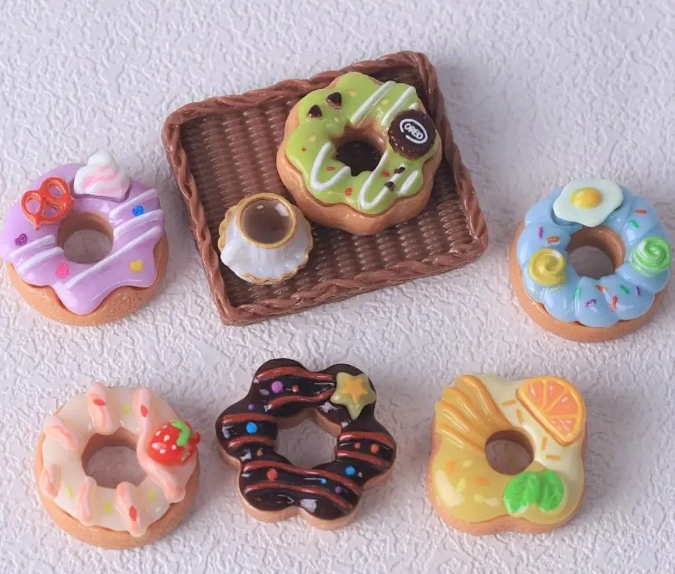 10Pcs Simulation Fruit Donut Flat Back Resin Cabochons Tiny Miniature Food DIY Scrapbooking Dollhouse Accessories