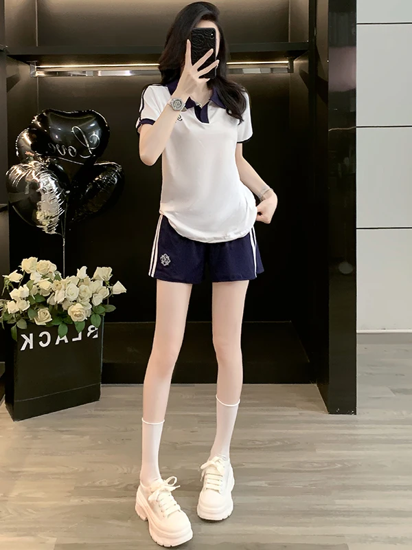 

Casual Sportswear Set Women's Short Sleeve Top Shorts Two-Piece Suit Slimming Fashionable Anti-Aging Summer New Arrival