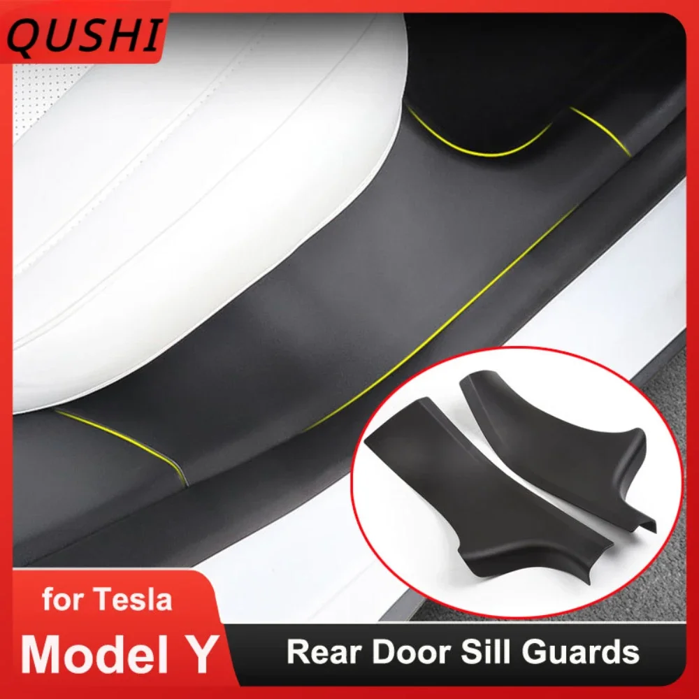 

2pcs Rear Door Sill Guards For Tesla Model Y ABS Inner Protector Plate Cover Trim Car Anti-Dirty Bumper Welcome Pedal Kick Pad