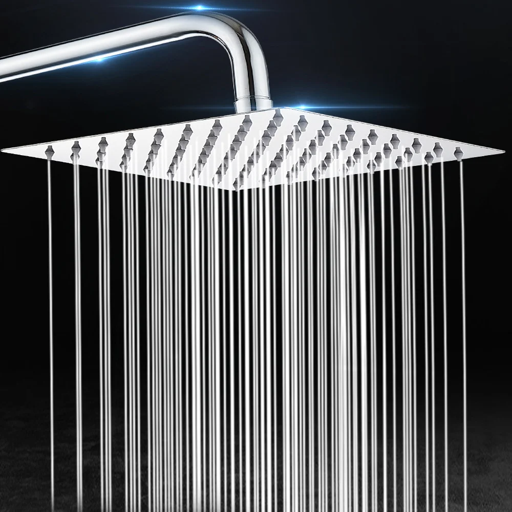 

8" 10" 12" Silver Stainless Steel High Pressure Waterfall Shower Head Large Flow Pressure Boosting Design Spa Bathroom Shower