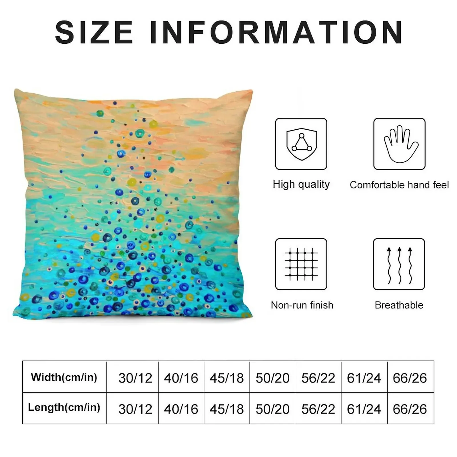 WHAT GOES UP Cheerful Water Bubbles Abstract Aquatic Pattern Cute Turquoise Blue Circles Acrylic Painting Throw Pillow