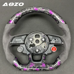 Customized LED Purple Forged Carbon Fiber steering wheel for Audi B9 A3 A5 RS3 RS4 RS5 S3 S4 S5 2018 2019 2020 2021 2022 Sports