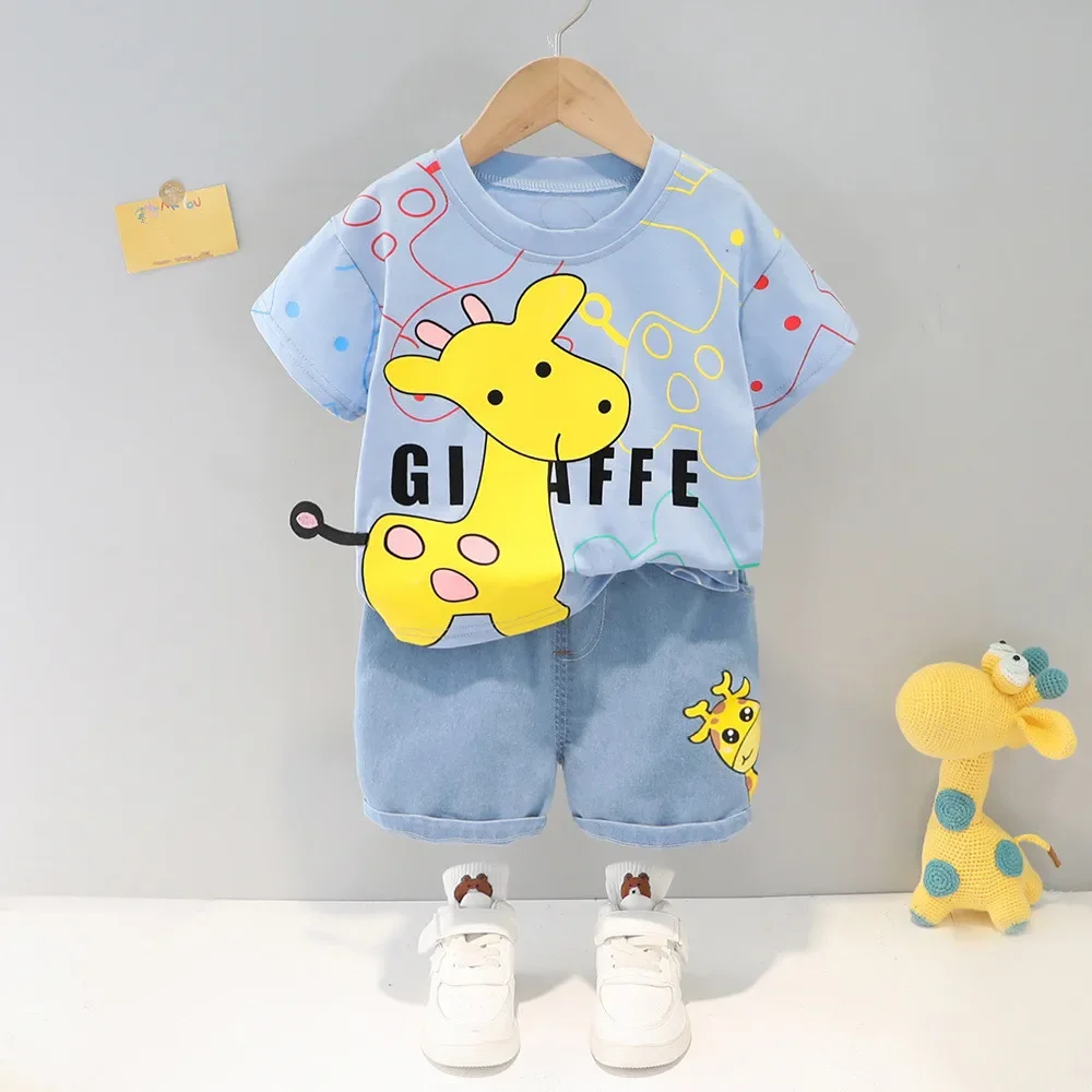 2022 Summer Boys Clothing Cute Cotton Cartoon Kids T-Shirt Set + Casual Pants 2 Piece Baby Boy Suit Clothes