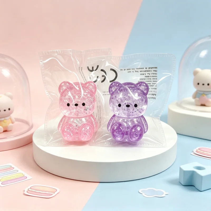 Cute Glitter Bear Pinch Music - Finger-sized decompression toy, soft and squeezable sensory toy for anxiety relief and party gifts, 1 piece, random color