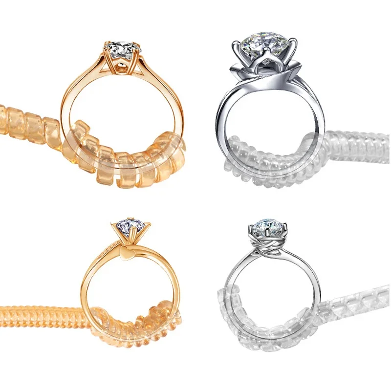 1/4pcs Ring Size Reducer Tools Spiral Spring Based Rings Adjust Invisible Transparent Tightener Resizing Tool Jewelry Guard
