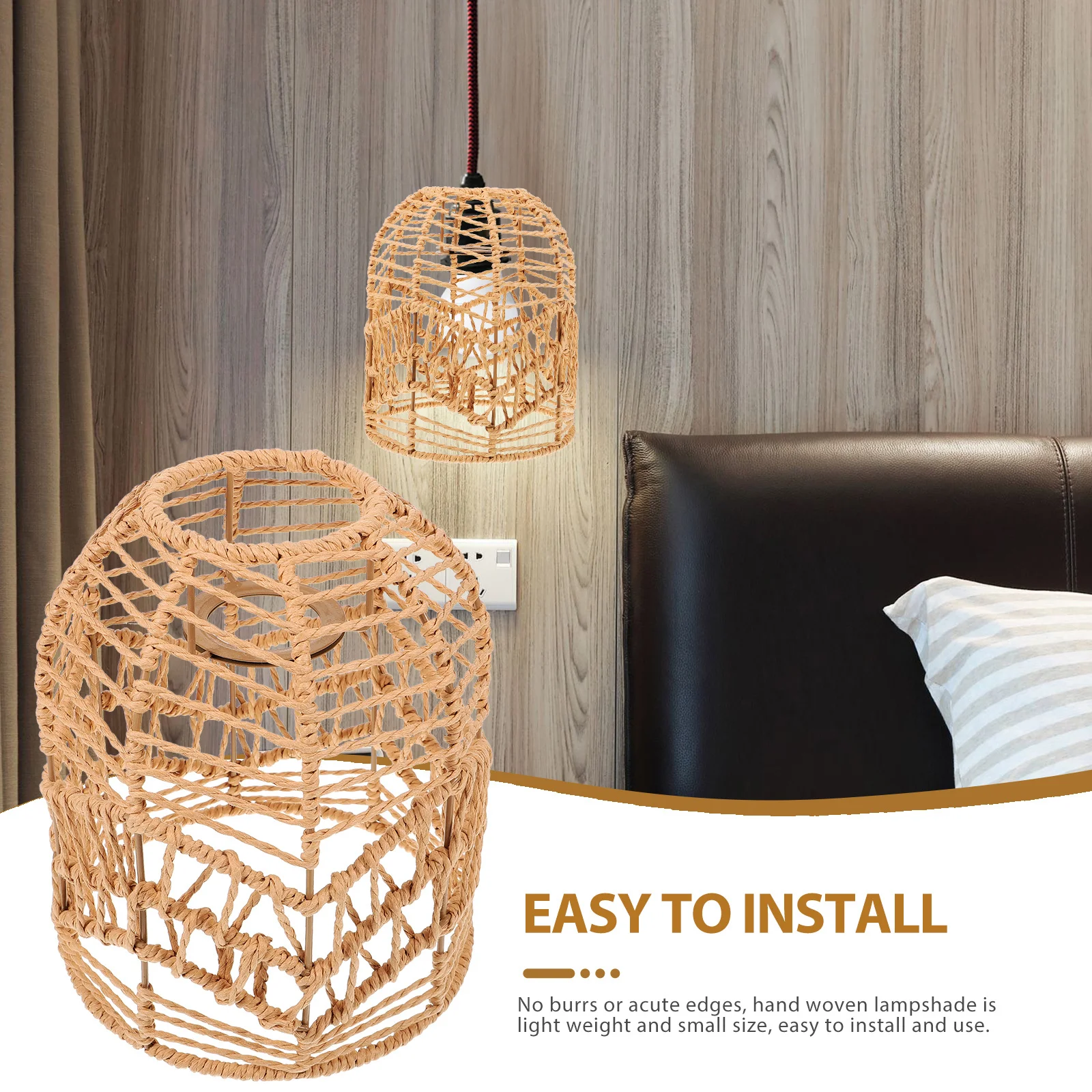 

Woven Pendant Lamp Shade Rustic Lampshade Replacement for Farmhouse Hotel Cafe Bedroom Living Room Decorative Ceiling Cover