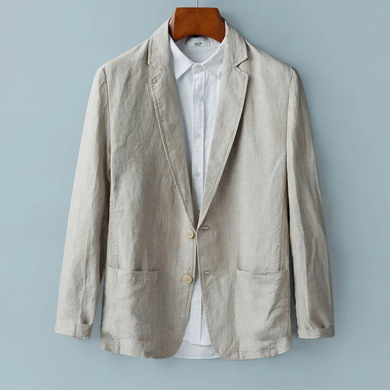 2023 New Fashion Summer Spring Blazer Two Pure Bottom Breathable Cotton Linen Coat Men's Suit Jacket 1 Pieces( Only Jacket )