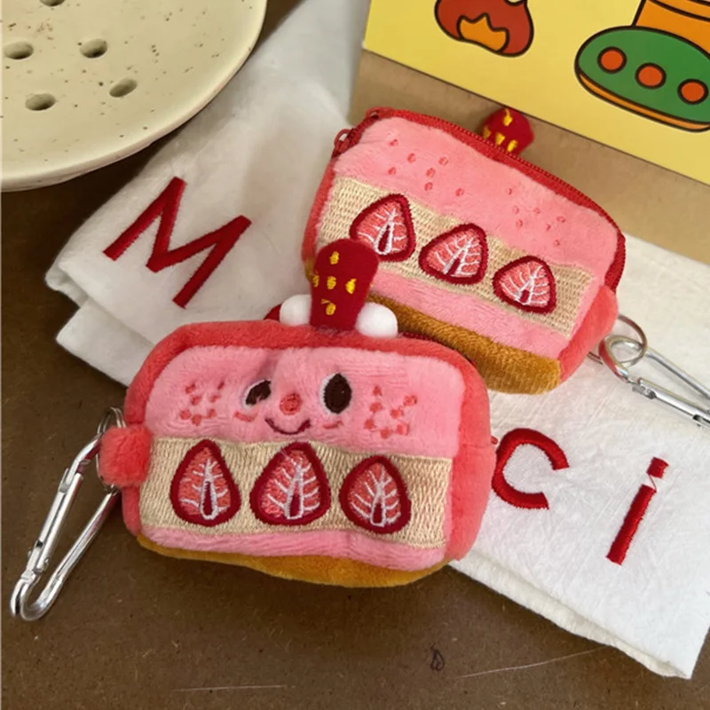 Strawberry Coin Purse Plush Earphone Case Cute Pink Pouch INS AirPods Cover Case Purse Storage Bag Keychain Pendant Bags