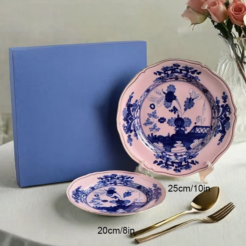 High-end Oosterse Serie Koffiekop en Schotel Keramische Mok Roze Geel Blauw Groen Bedrukte Borden Theekop Set Geschenkdoos Souvenir