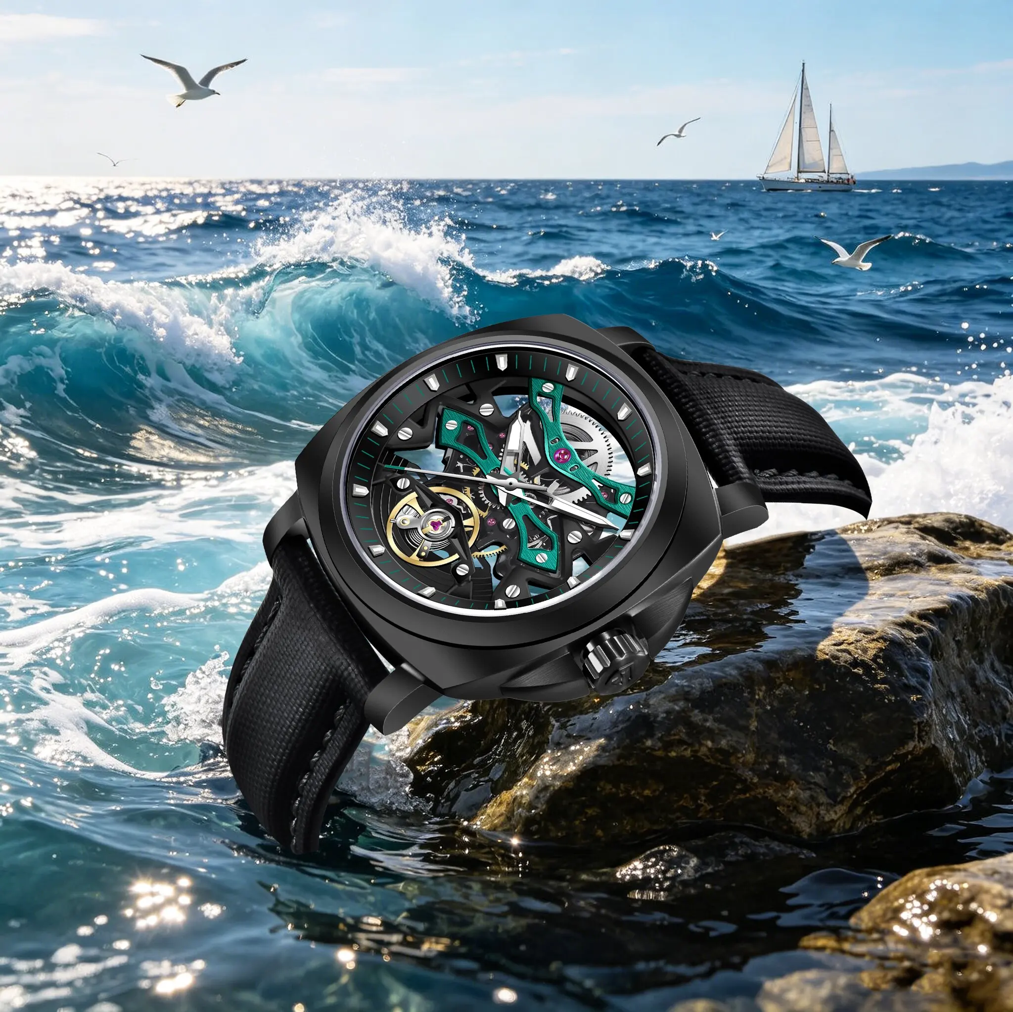 PAGANI DESIGN Sport Luxus Herren Mechanische Uhr Premium Mode Lederarmband Saphir Leuchtend 10Bar Taucheruhr mit Tourbillon