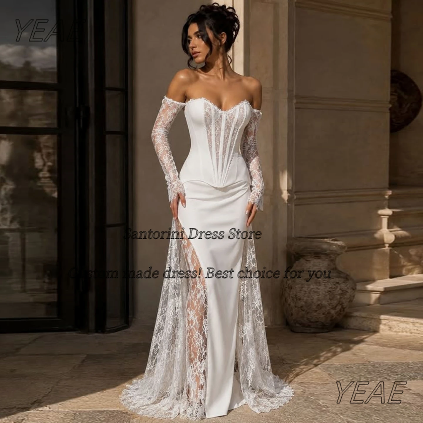 Santorini Prom Dresses 2026 Newest Sweetheart Long Sleeves Evening Dress Sexy Lace Special Occasion Gowns for Women Customized