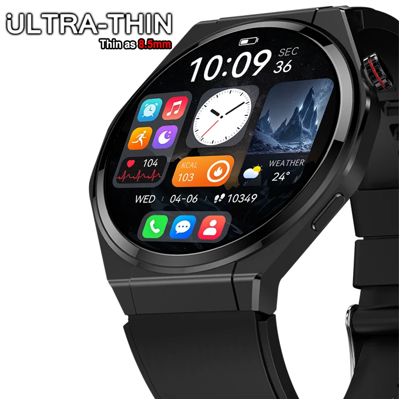 

New Ultra Thin Smart Watch Men HD AMOLED 150+Sports GPS Track Always Show Time Health Monitor BT Call IP68 Waterproof Smartwatch