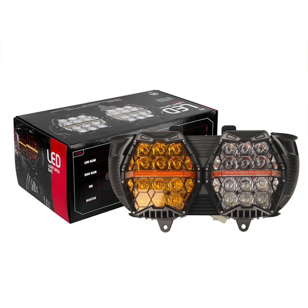 Motorcycle Yellow-Clear LED Performance Headlight High Low Beam Amber DRL Lamp for Touring Road Glide FLTR 2015-2023！！