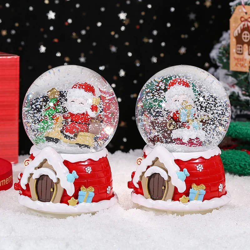 3D Santa Claus Sled Snowman Crystal Ball Music Box Colorful Lights Snow Princess Dream Birthday Party Valentine\'s Day Gift