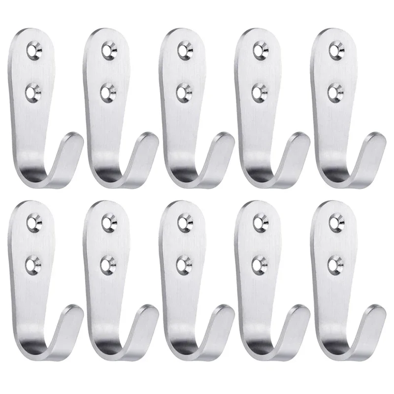 10Pcs Coat Hooks Wall Mounted,Heavy Duty Stainless Steel Brushed Hooks, for Hanging Clothes Jackets Robes Towels Hats Keys Bags