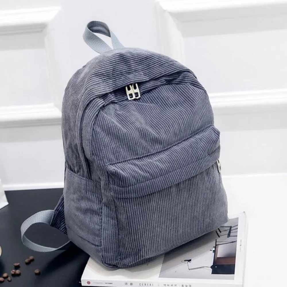 

Rucksack Solid Color Corduroy Backpack Large Capacity Zippered Student Schoolbag Wear-resistant Unisex Travel Knapsack Teenager