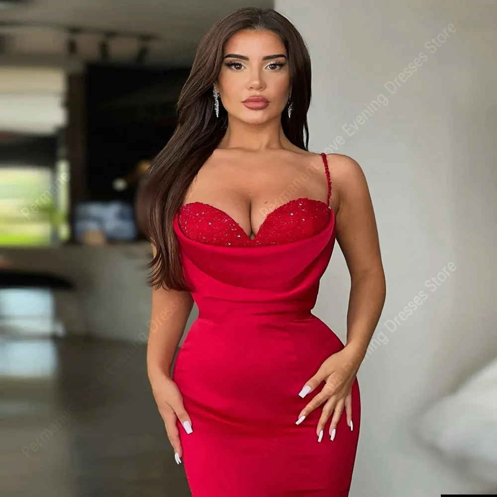 Sweetheart Collar Red Women Evening Dresses Fascinating Mermaid Simple Sleeveless Slimming Prom Gowns Cocktail Party Customized