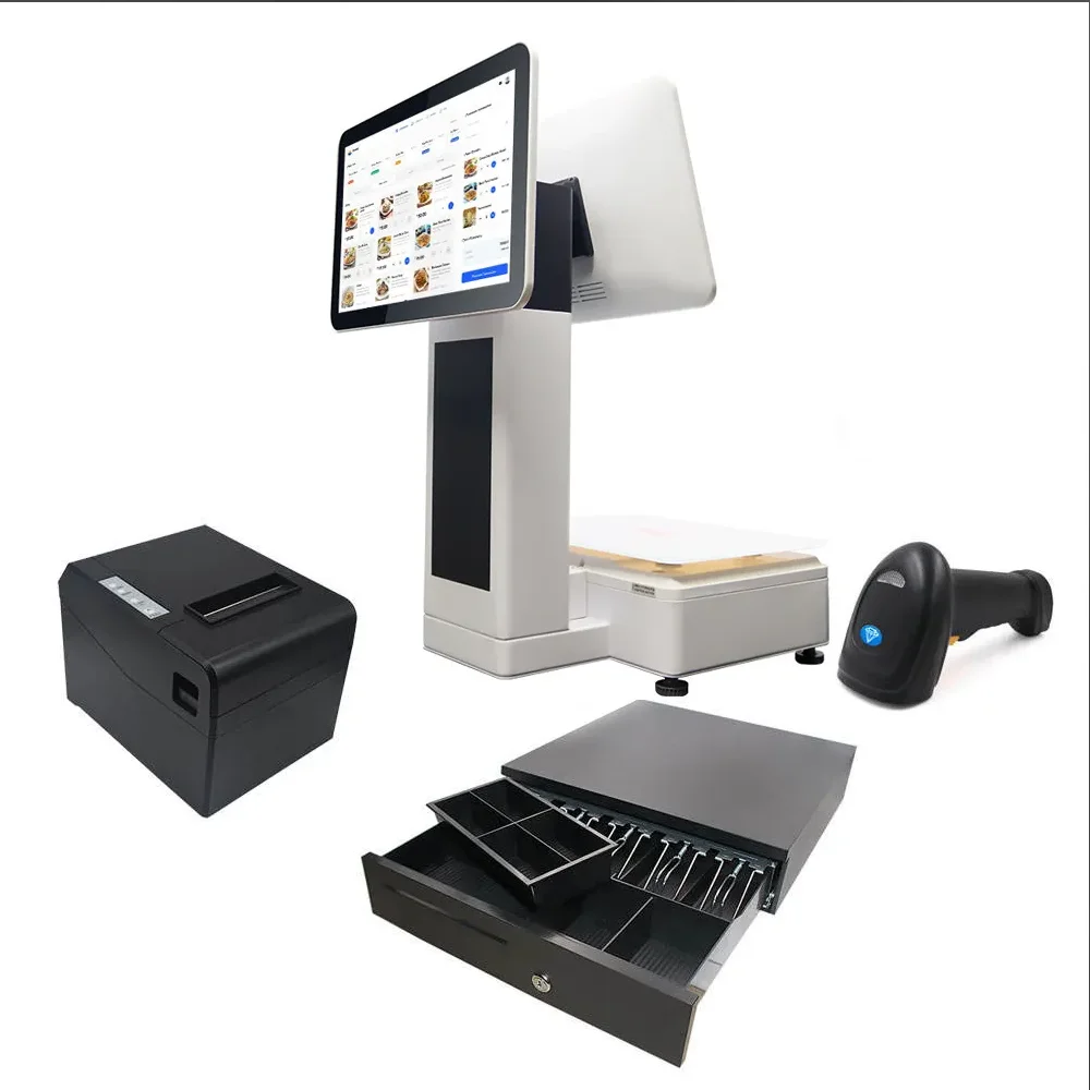 

Dual Screen Scale POS 15.6 inch Pos system All In One machine with weighing scales for supermarket restaurant retail stores