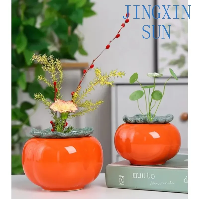 Small ceramic persimmon-shaped juicy flower pot interior decoration fruit gift flower pot