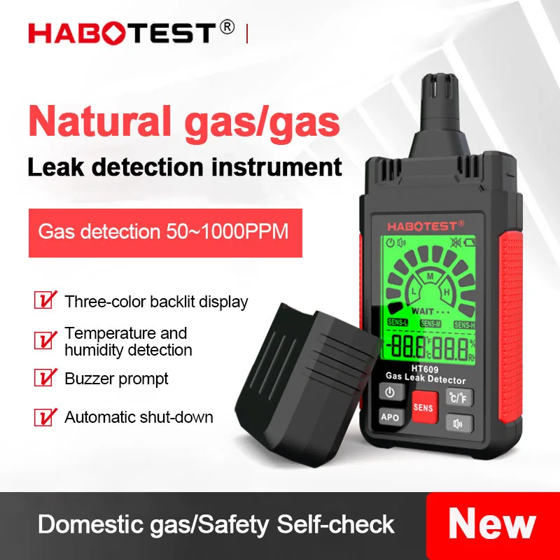 50-1000PPM Combustible Gases Detector Multi-functional Natural Gas Leak Detector Quick Response Detect Trichromatic Backlight