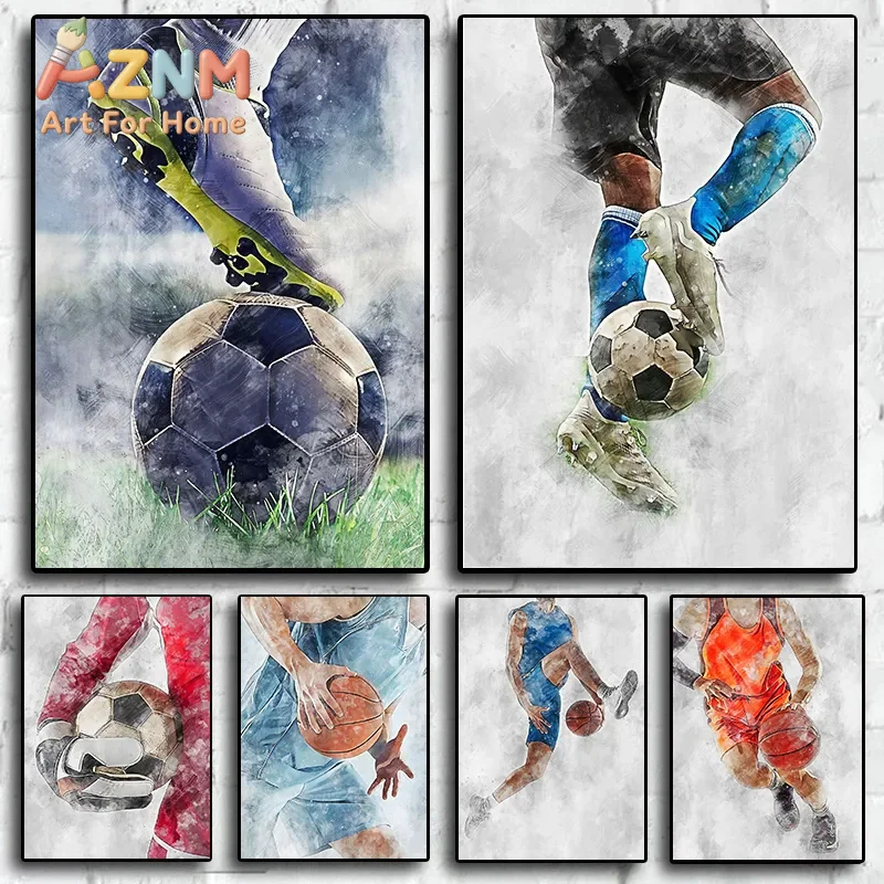 Football Basketball Poster Canvas Painting Modern Soccer Boy Decor Printed Wall Art Pictures Living Room Bedroom Home Decor