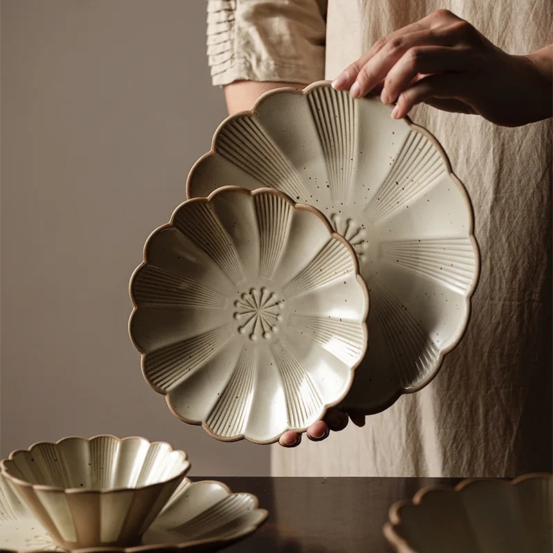 

Винтажный набор керамических тарелок, глиняная посуда в стиле ретро для домашней столовой, миска для супа и риса, посуда в западном стиле