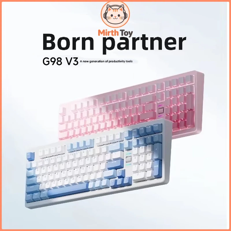 10000mAh Tri Mode MCHOSE G98 V3 Clear Sky Blue Gradient ARGB Keyboard 8K Wireless Knob Gasket PC Desktop Decor Gamer
