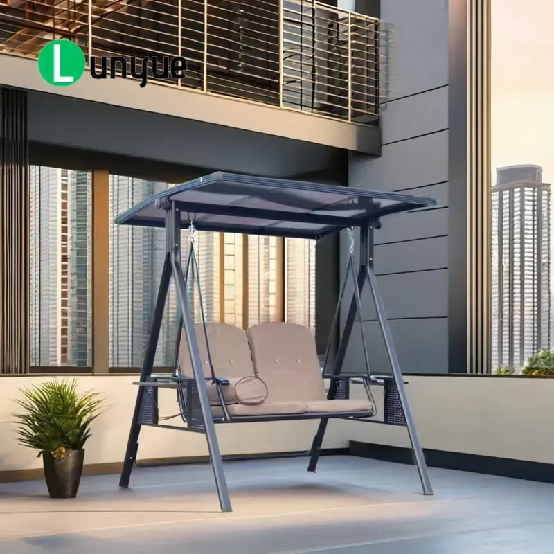 2 Seater Outdoor Metal Rocking Chair Modern Iron Patio Swing Bed for Garden Balcony Park Durable Furniture