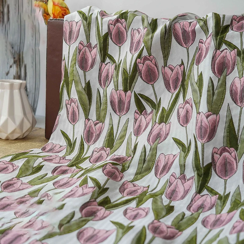 1 meter Tulip Flower Yarn Dyed Jacquard Fabric Spring Summer Pastoral Style Women's Soft Dress Bag Diy Sewing Fabric