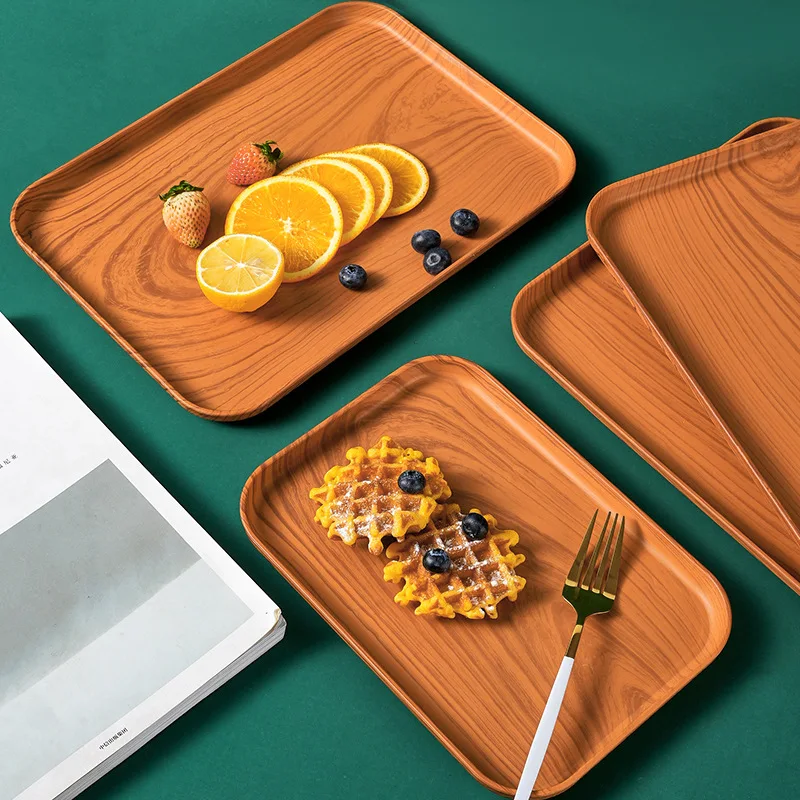 Plastic Wooden Tray Dessert Candy Tray Gongfu Tea Fruit Snack Dining Plate Desktop Storage Homehold Restaurant Utility Tools