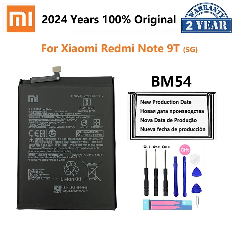 

100% Оригинальный аккумулятор Xiao Mi BM54 5000 мАч для телефона Xiaomi Redmi Note 9T Note9T 5G, сменные батареи, батарея