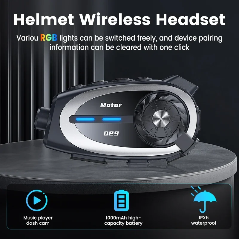 Q29 خوذة دراجة نارية بلوتوث سماعة الاتصال الداخلي مع عمر بطارية طويل للغاية مقاوم للماء للحد من الضوضاء تسجيل عالي الدقة