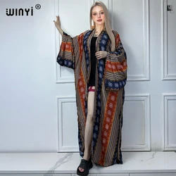 WINYI 2024 Kimono letni narodowy kardigan z nadrukiem wiatru bluzka damska abaya dubaj luksusowa okrycie plażowe afrykańskie sukienki dla kobiety