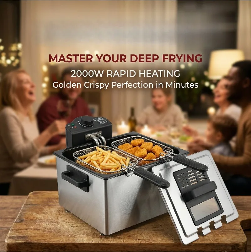 2000W EU Plug 5.0L Dual Basket Electric Deep Fryer Household Mini Frying Machine for French Fries Dough Sticks