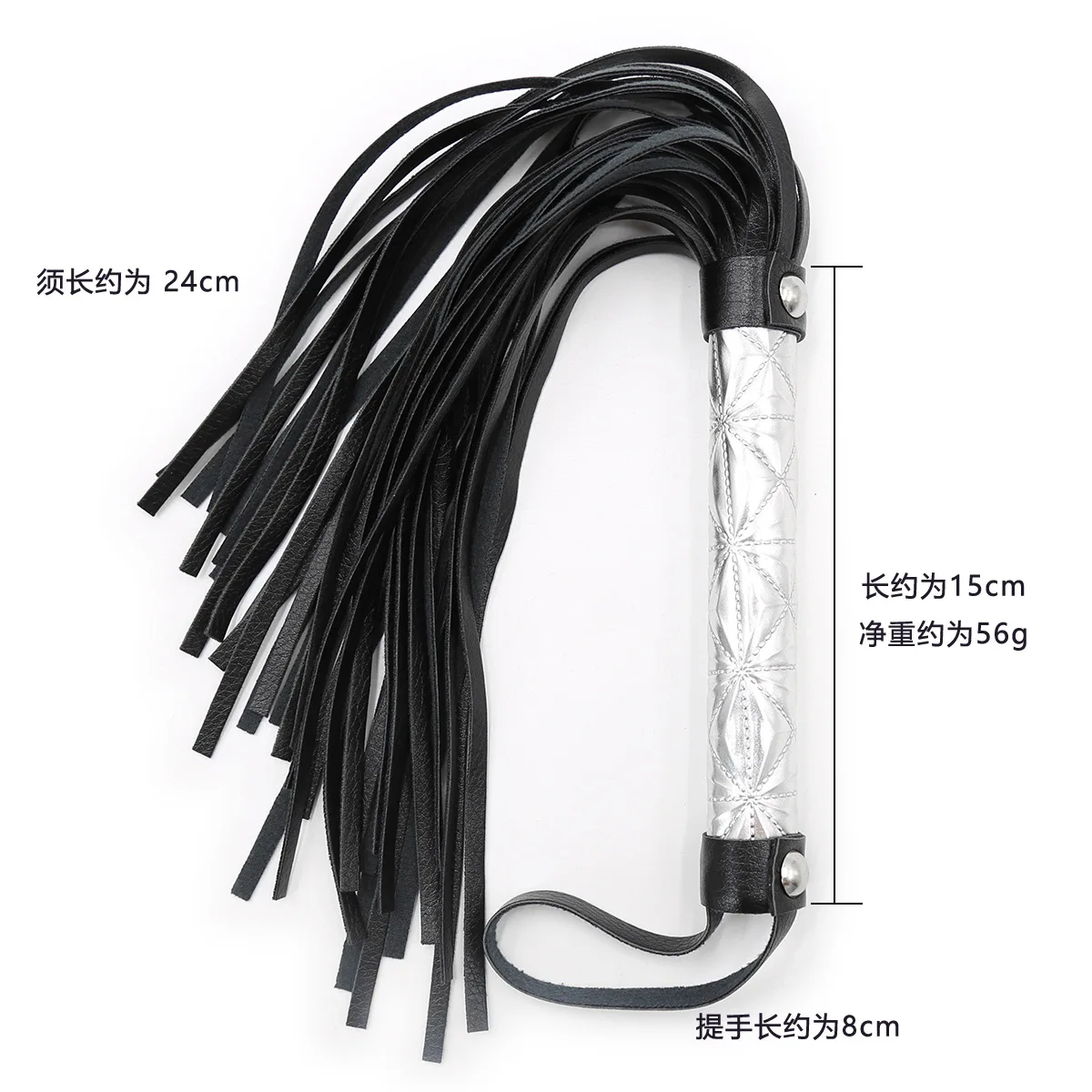 39CM PU Leather Horse Whip, Silver Handle with Wrist Strap Equestrianism Whip