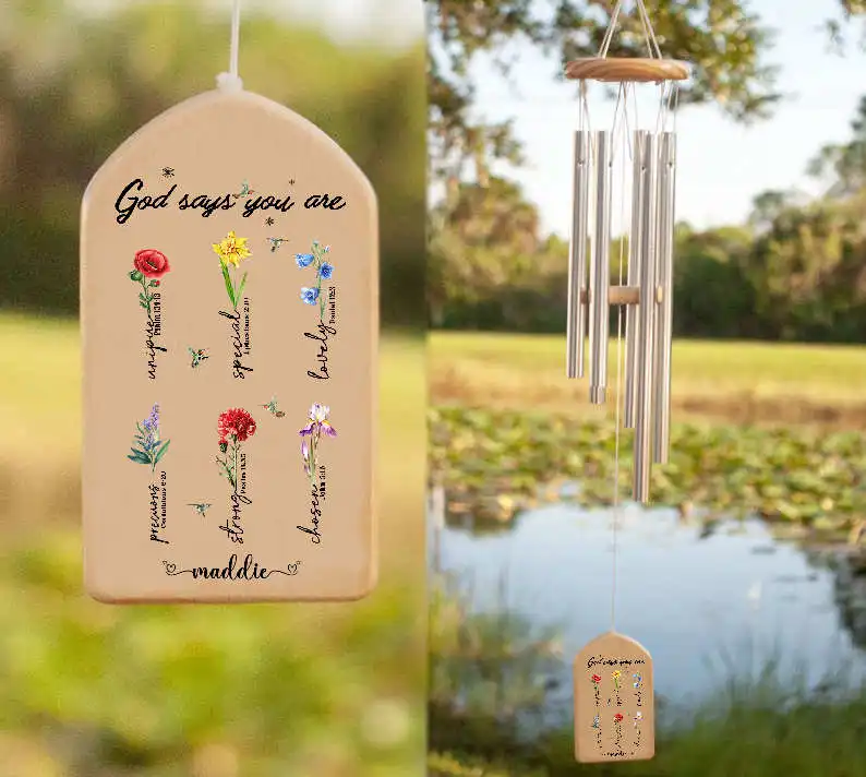 Customized Memorial Wind Chimes Sympathy Gift Home Decor Outdoor Garden Patio Windchimes Personalized Print Dropshipping