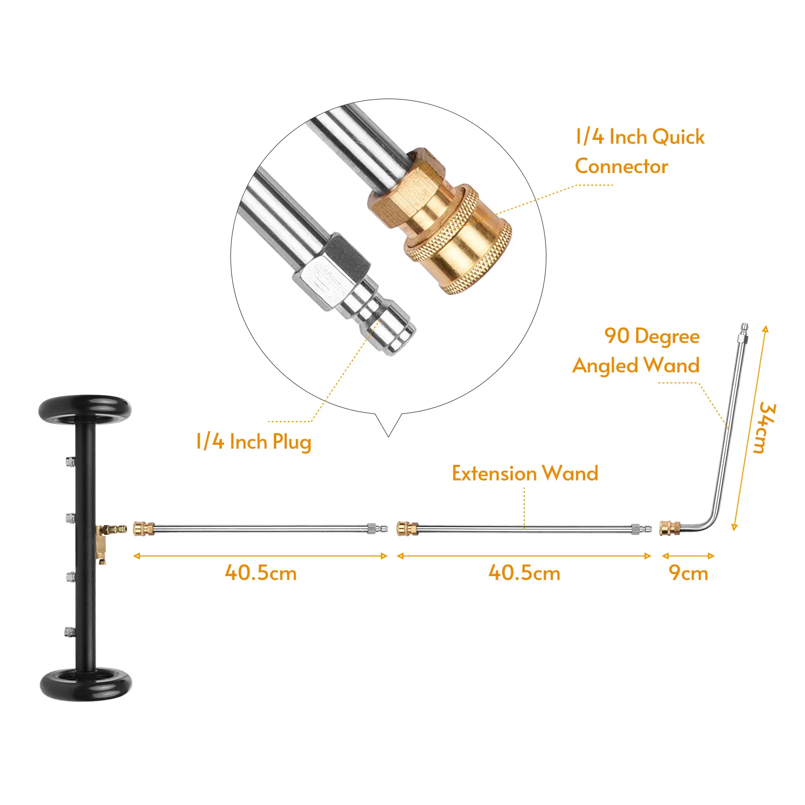 16 Inch 2-in-1 Undercarriage Pressure Washer Surface Cleaner Power Washer Attachment Water Broom with Extension Wands