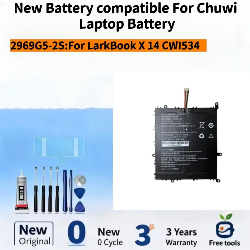 New Battery Compatible For Chuwi For LarkBook X 14 CWI534 2969G5-2S 2ICP3/70/165 7.6V 5000mAh Laptop Batteries+ Free Tools