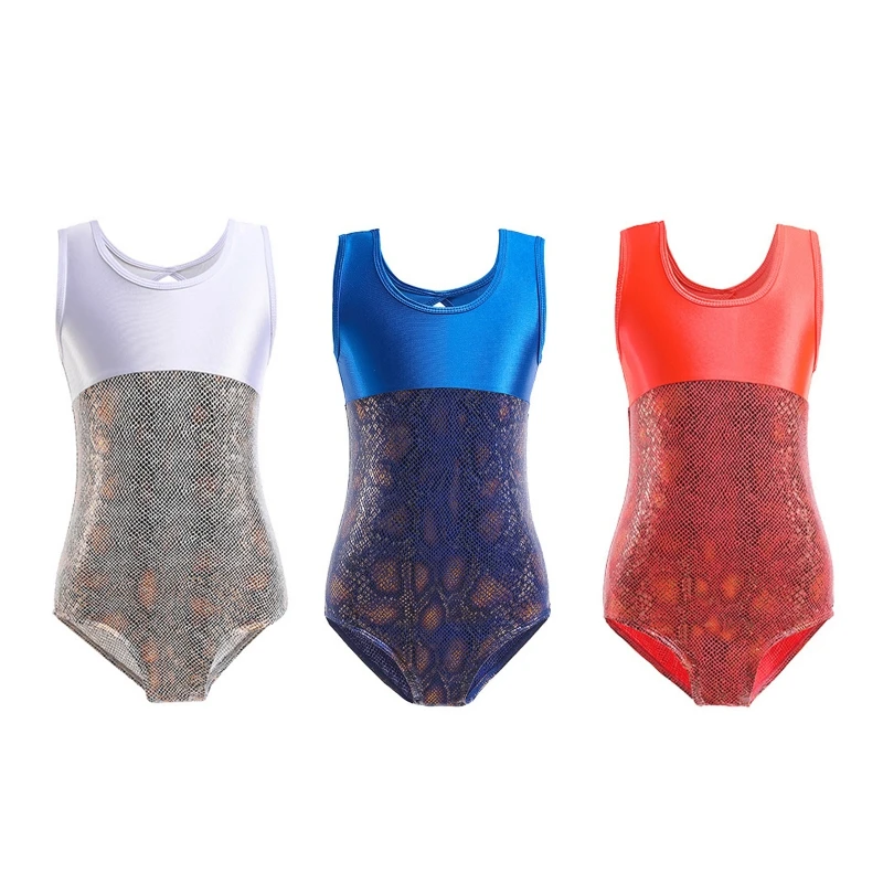 Girls\' Fashion Gymnastics Ballet Leotards For 3-12 Years Old One-Piece Bronzing Patchwork Comfort Breathable Bodysuit Dancewear