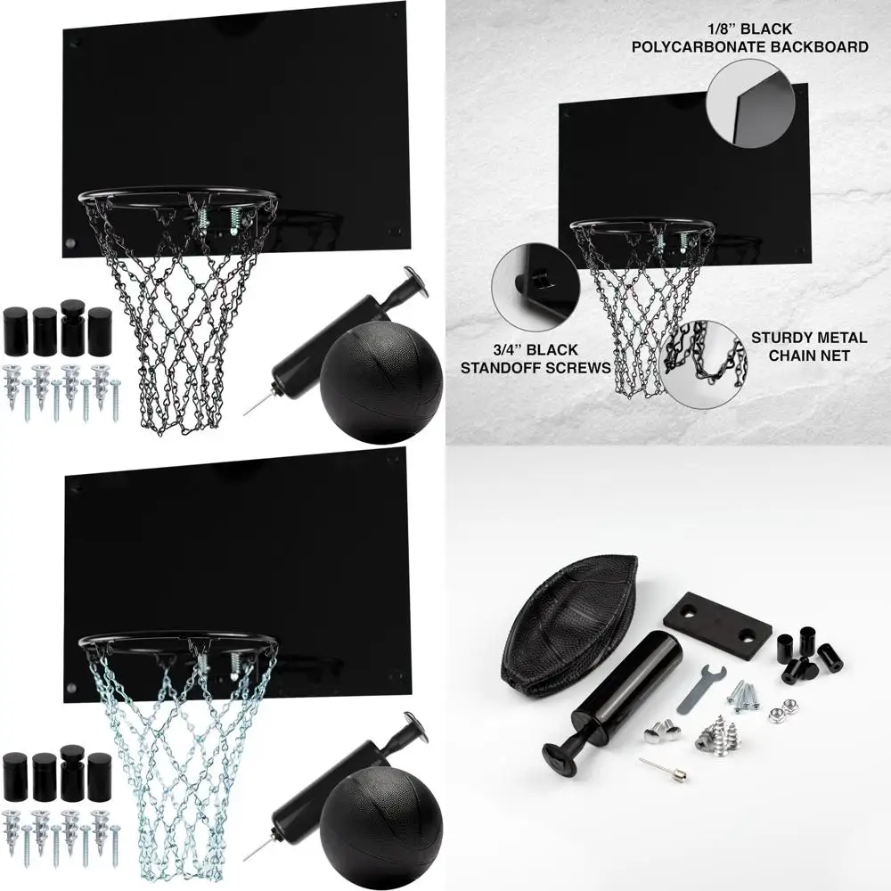 

Indoor Mini Basketball Hoop with Metal Chain Net, Black Rim, Backboard, Ball, Pump, 9-Inch Hoop, Standoff, Ideal for Home Entert