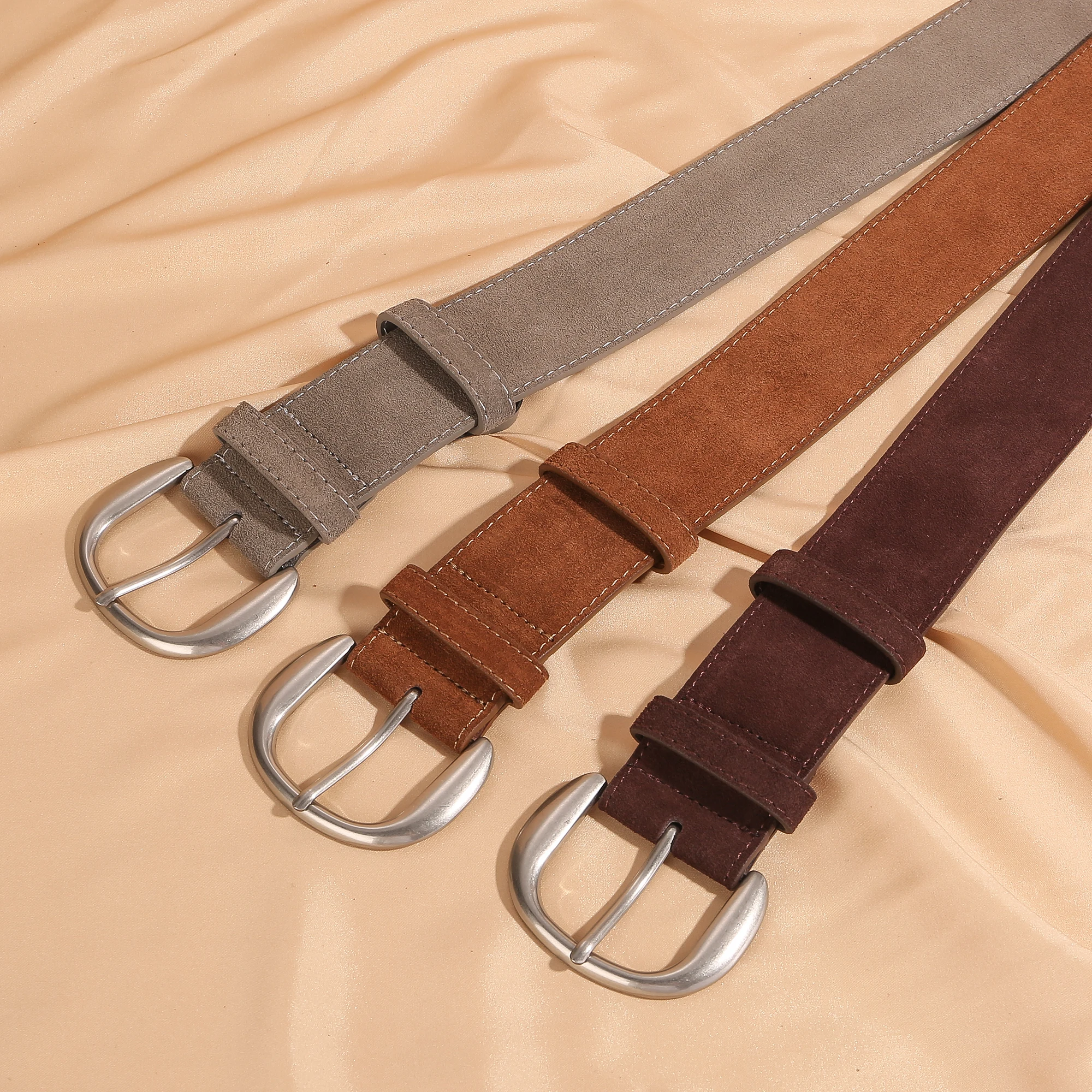 여성용 천연 가죽 와이드 벨트 - 빈티지 스웨이드 가죽 허리 벨트, 드레스와 바지용 금속 버클 포함