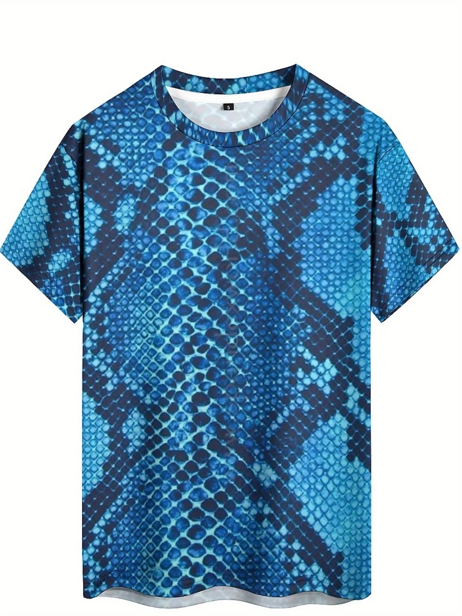 Men'S Plus Size 3D Snake Print T-Shirt - Soft, Comfortable Polyester Fabric, Short Sleeve Crew Neck