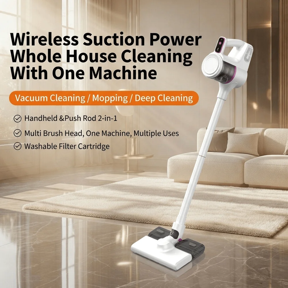 Cordless Wet Dry Vacuum Mop With LED Display, 2000mAh, Prevent Hair Tangling Brush, Vacuum Mop Integrated Vacuum Cleaner, 3 Adj
